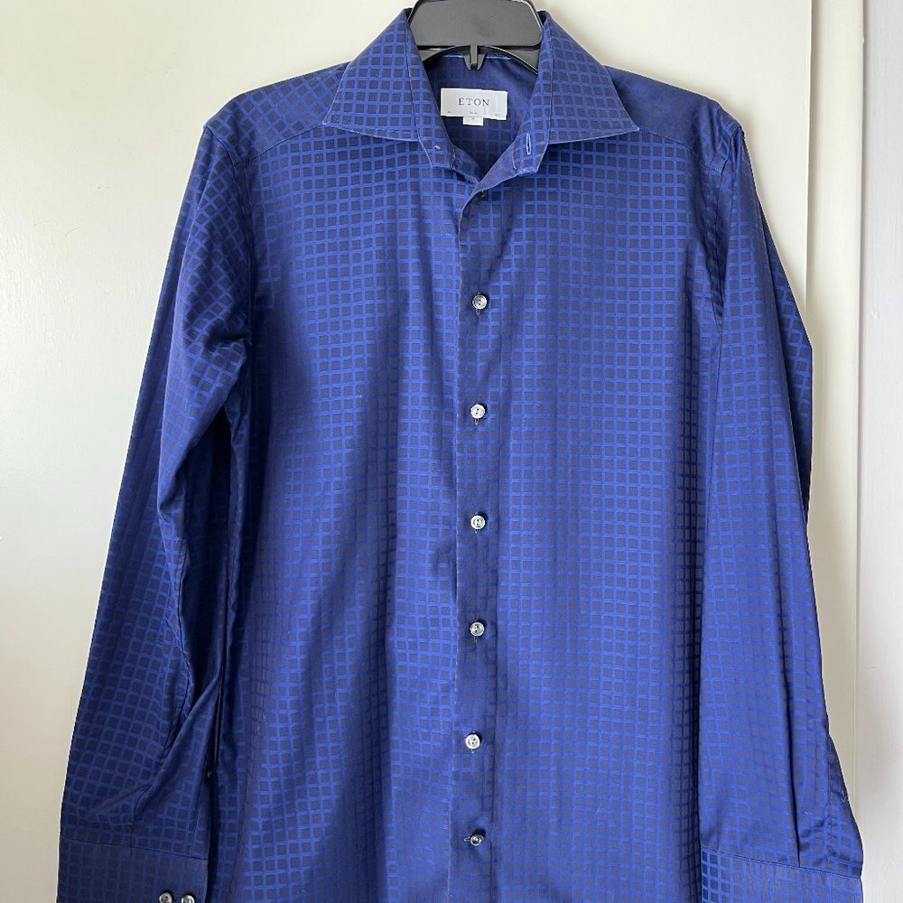 Eton Men’s Slim Long Sleeve Button Shirt Blue 15